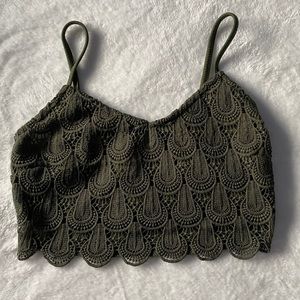 Charlotte Russe Olive Green Crochet Lace Crop Top